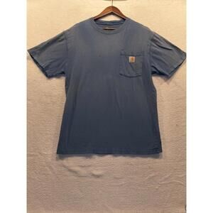 Carhartt T-Shirt Mens Medium Blue Original FitCrew Pocket Extreme Distressed